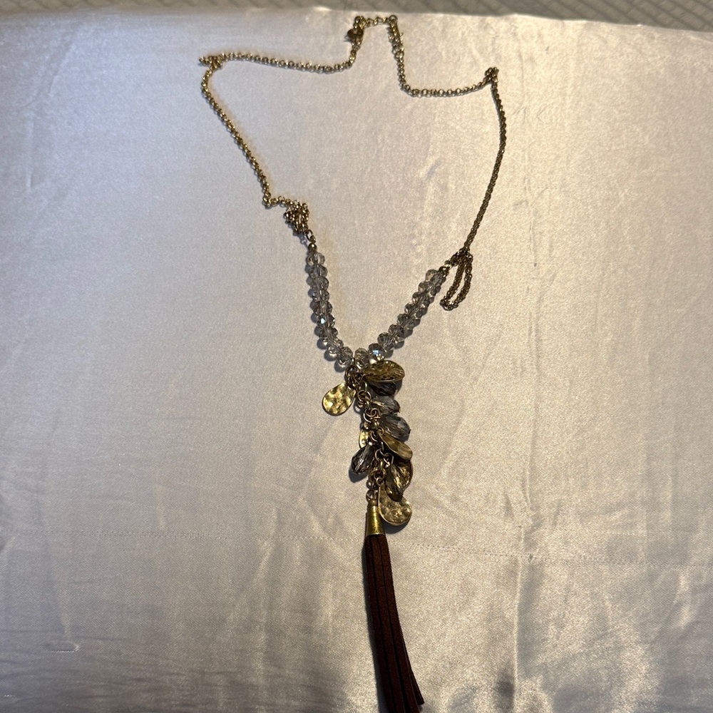 Elegant Gold and Brown Tassel Necklace